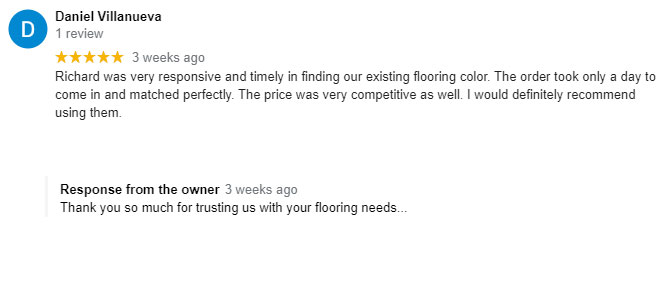 Image of Discount Floors 2U Google Review