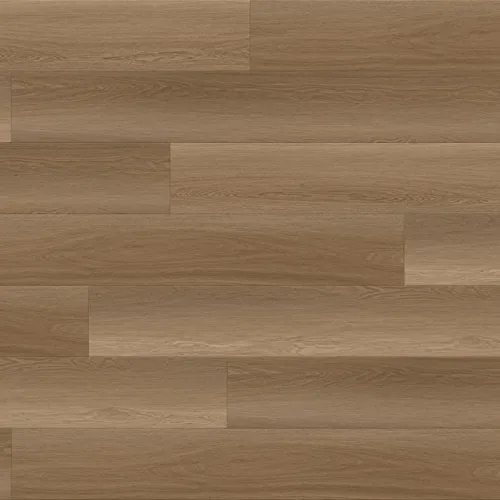 Close-up of Burlington warm medium-brown waterproof luxury vinyl plank — natural wood-grain finish from LW Flooring